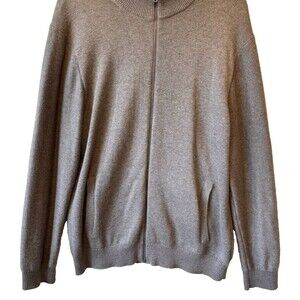 Michael Kors Sweater Men's XL Gray Knit Full Zip Mock‎ Neck Cotton Wool Blend